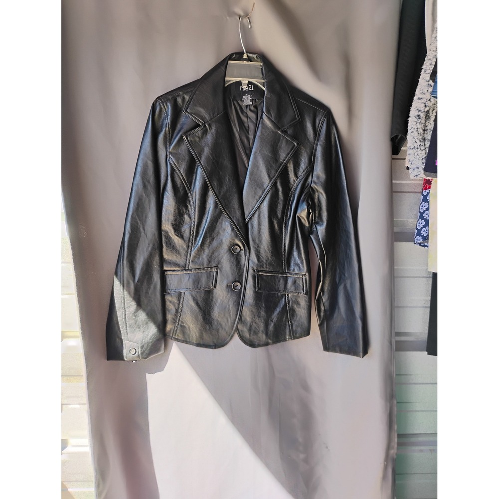 Rue21 Womens Black Faux Leather Blazer Jacket XL RU342009PVC